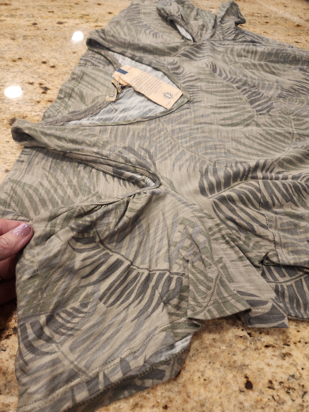 Democracy Olive Green Palm-Print Athletic Top
